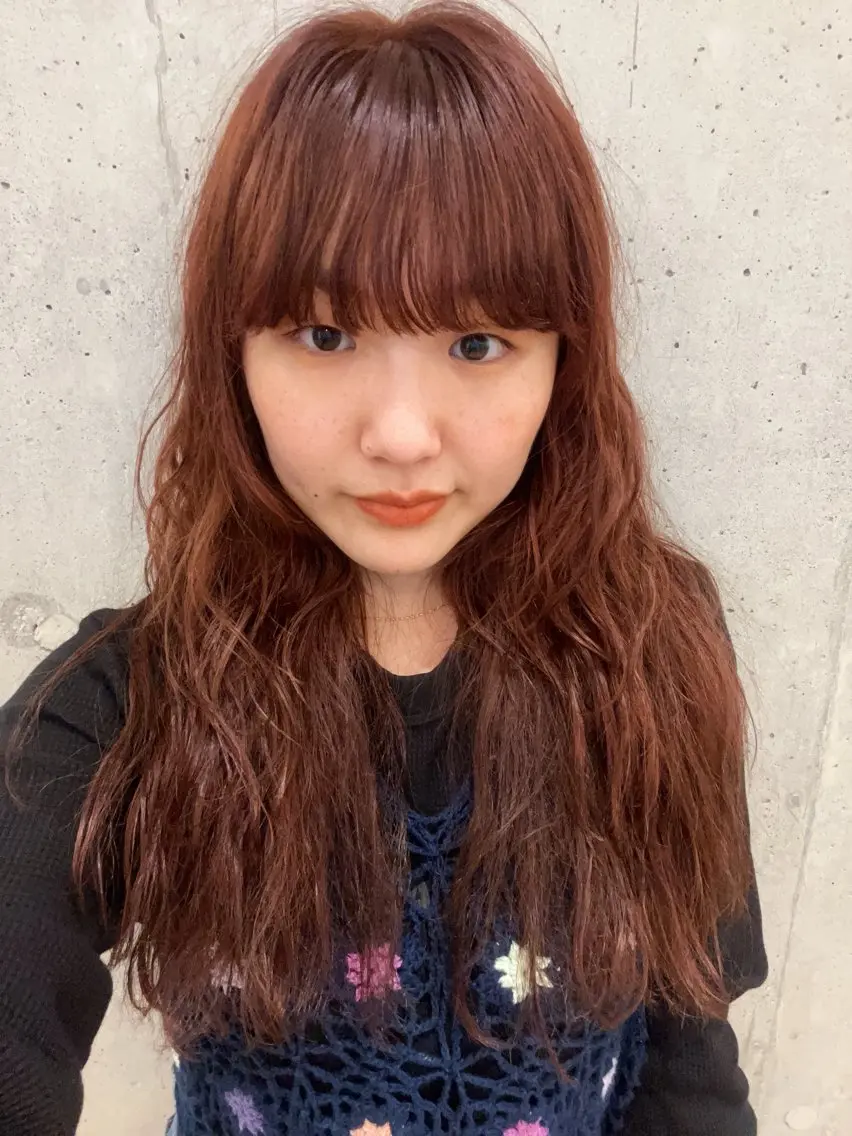 ロング カラー パーマ オレンジ 暖色/パーマ 🌼クニトウメイのヘアスタイル