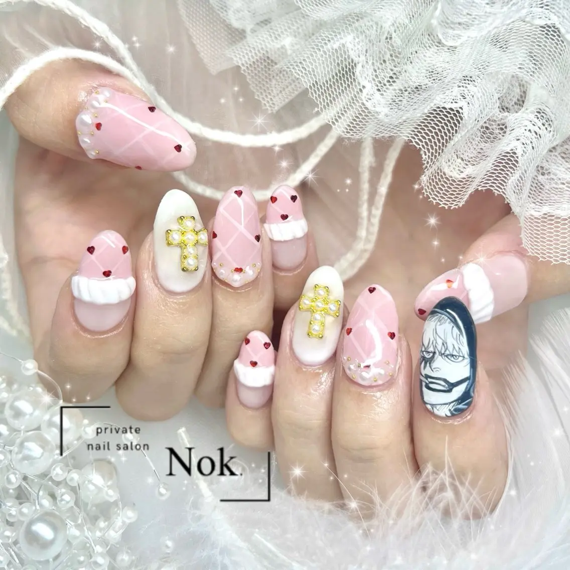 ネイル レース ハンドネイル 池袋痛ネイル Nok. 渡辺のネイルデザイン