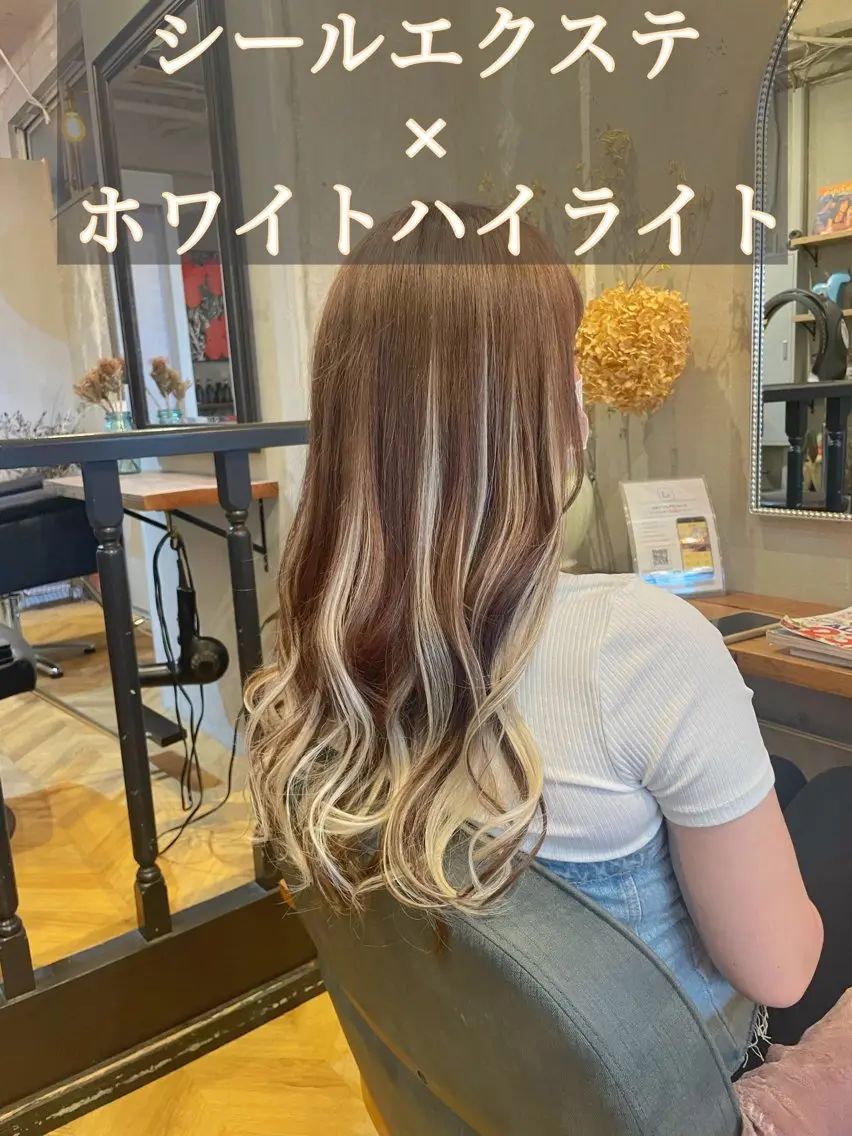 ロング カラー シールエクステ ミストバング ブリーチ ダブルカラー イヤリングカラー エクステ指名No.1 【店長】橘田のヘアスタイル