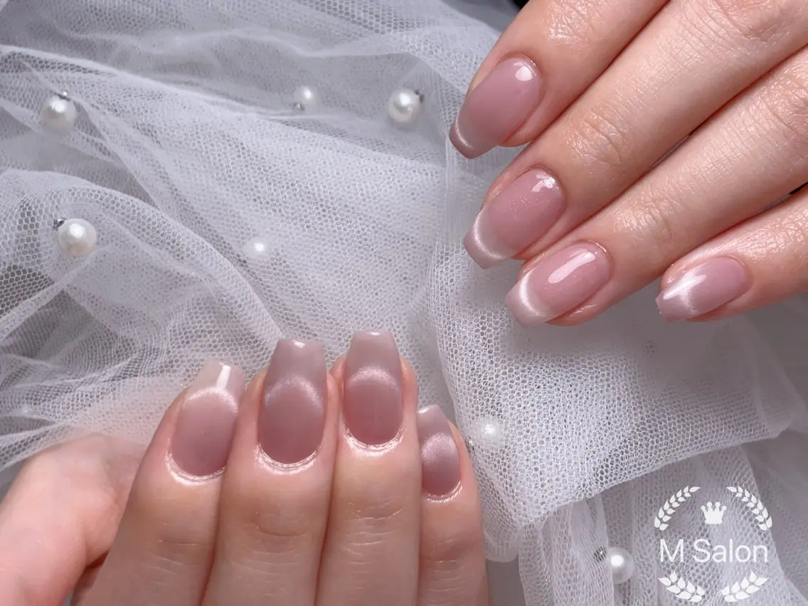 ネイル ブルー チークネイル フレンチネイル ガーリー ハート ハンドネイル Mnail _KKのネイルデザイン