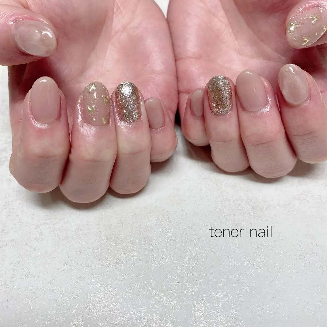 ネイル ハート キラキラネイル ミラーネイル ハンドネイル テネルネイル tener nailのネイルデザイン