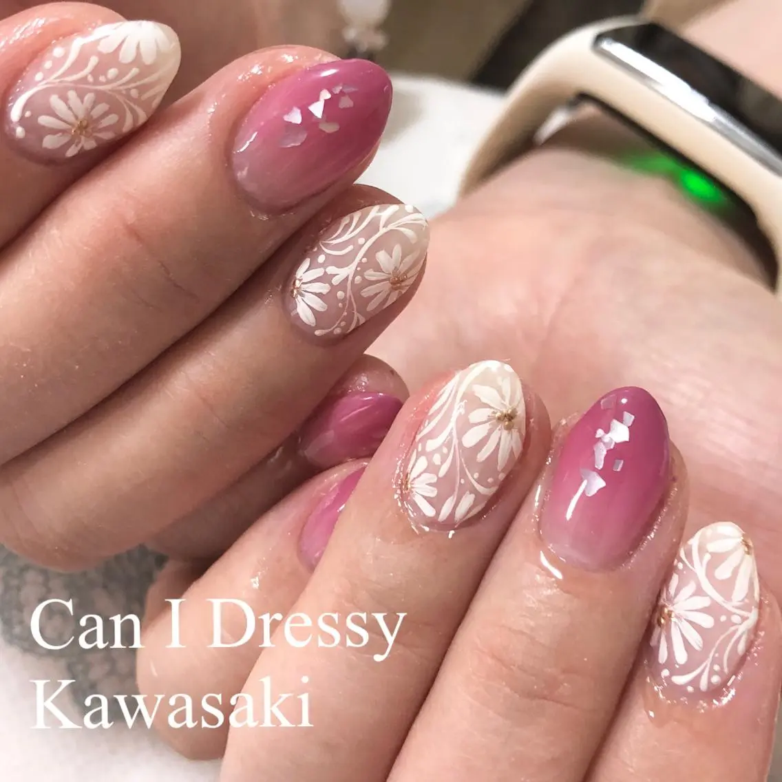 ネイル クリアネイル フラワーネイル レース ハンドネイル Can I 川崎店 三島 久美子のネイルデザイン