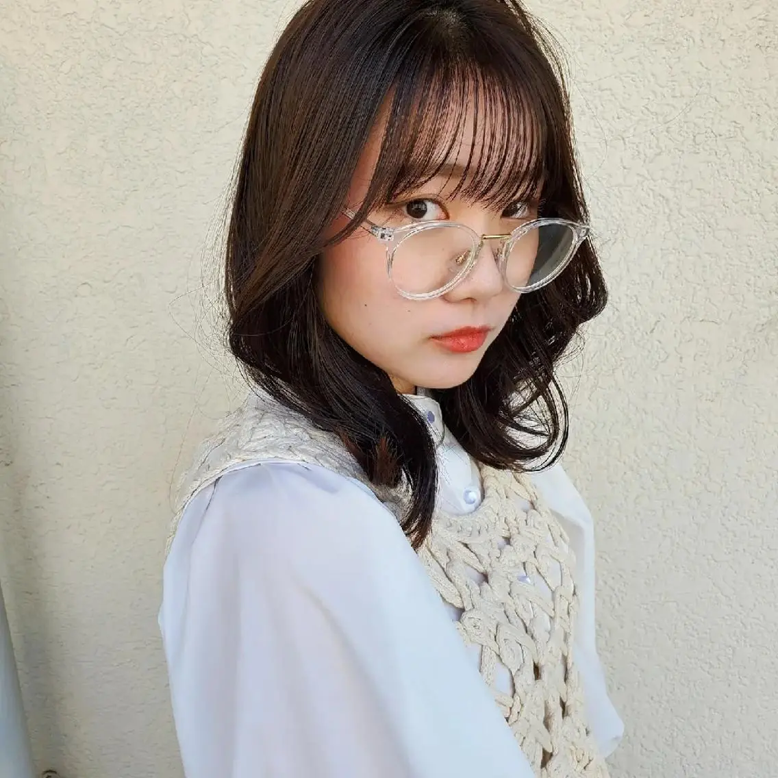 カラー セミロング 切りっぱなしボブ ショートボブ セミロングパーマ バレイヤージュ ベージュカラー カット ヘアカラー トリートメント 韓国レイヤー柔らかい 地毛風縮毛矯正/マツのヘアスタイル