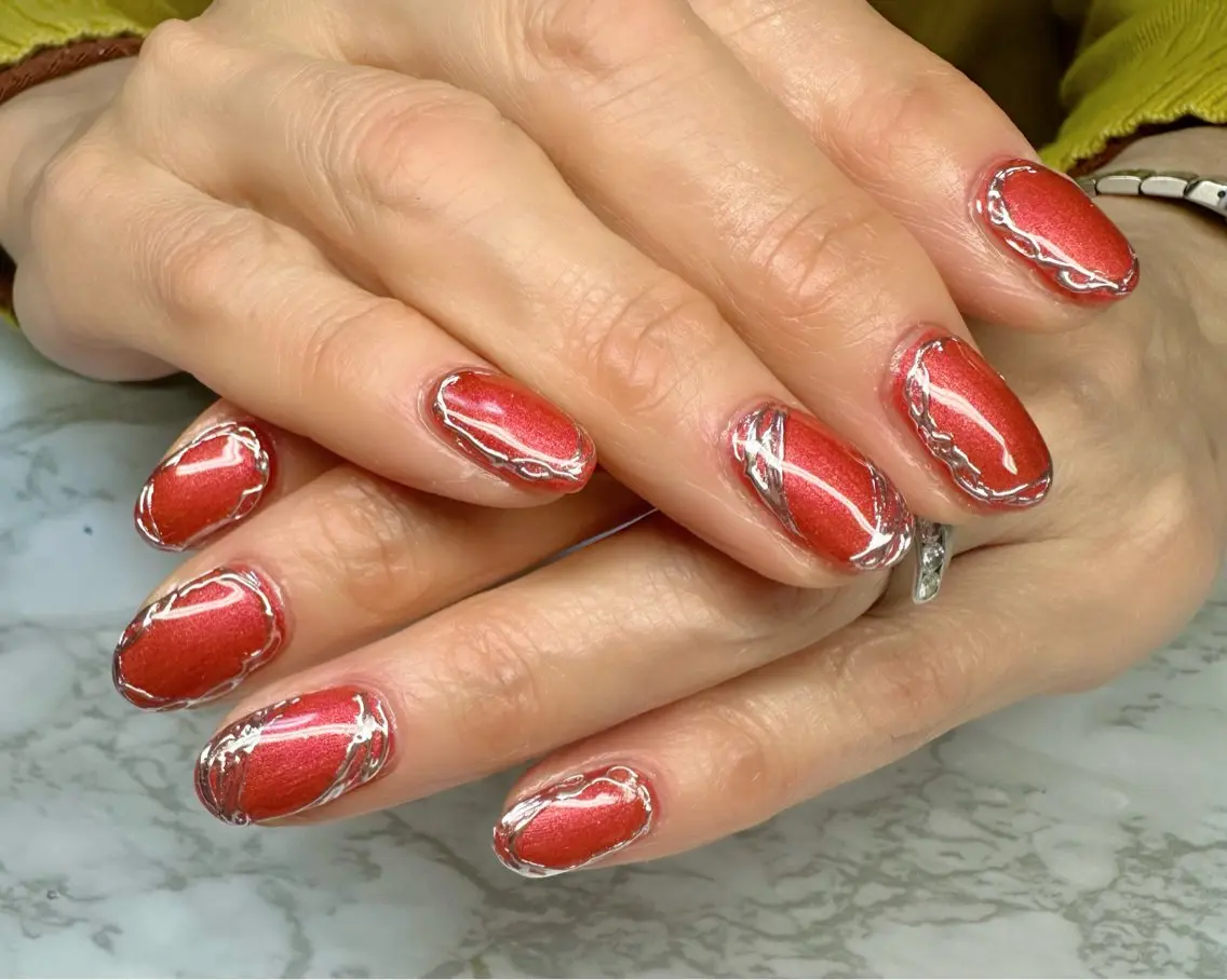 ネイル アートネイル ミラーネイル ワンカラーネイル バレンタイン 冬ネイル Mai’s nailのネイルデザイン