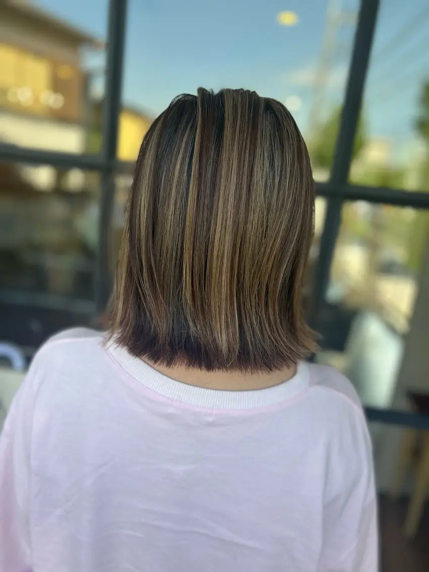 ミディアム カラー ベージュカラー ハイライトカラー ハイライト カット ヘアカラー トリートメント 井上 花音のヘアスタイル