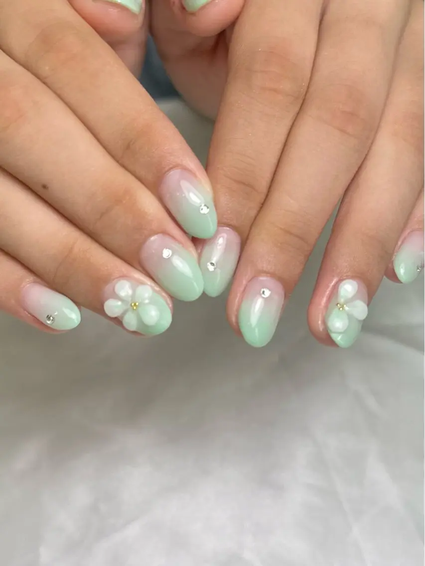 ネイル グリーン 夏ネイル ハンドネイル Monart -deux- もえのネイルデザイン