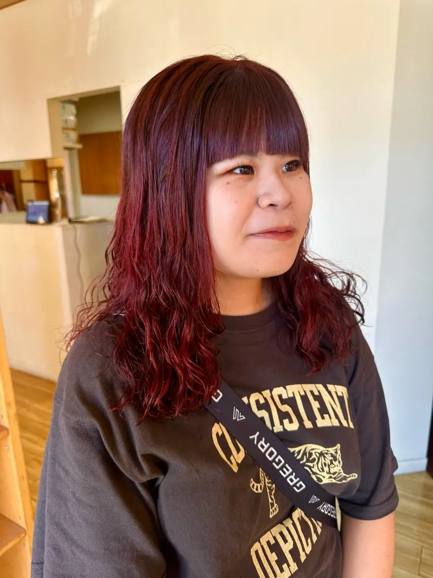 セミロング カラー パーマ セミロングパーマ ペッツ本店 スタイリスト増田ゆきのヘアスタイル