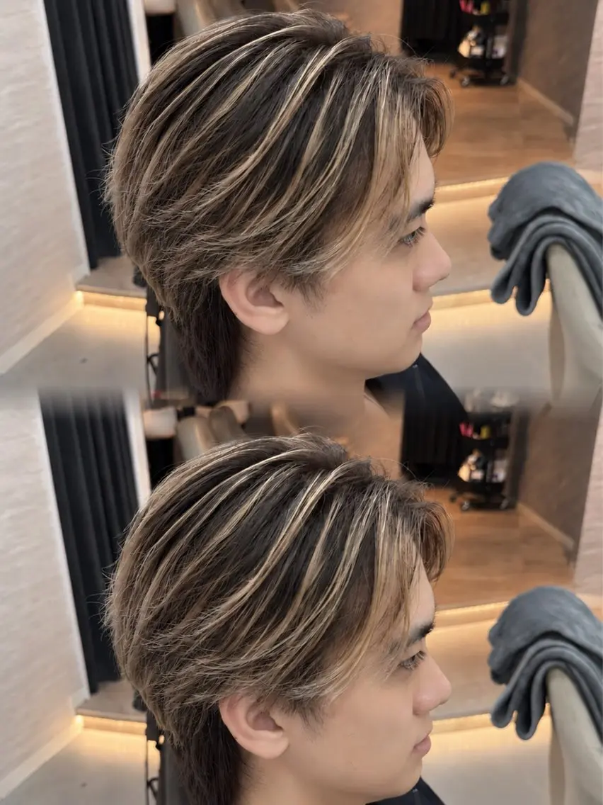 ミディアム カラー メンズ カット ヘアカラー 【メンズ特化】池袋 韓国スタイル飯塚のヘアスタイル