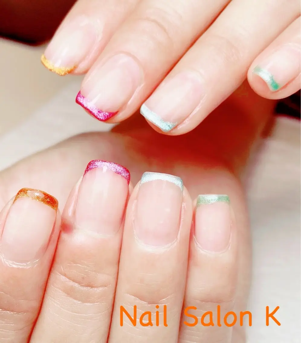 ネイル フレンチネイル マグネットネイル マグネットフレンチ ハンドネイル Nail Salon K 🧸美爪育成のネイルデザイン