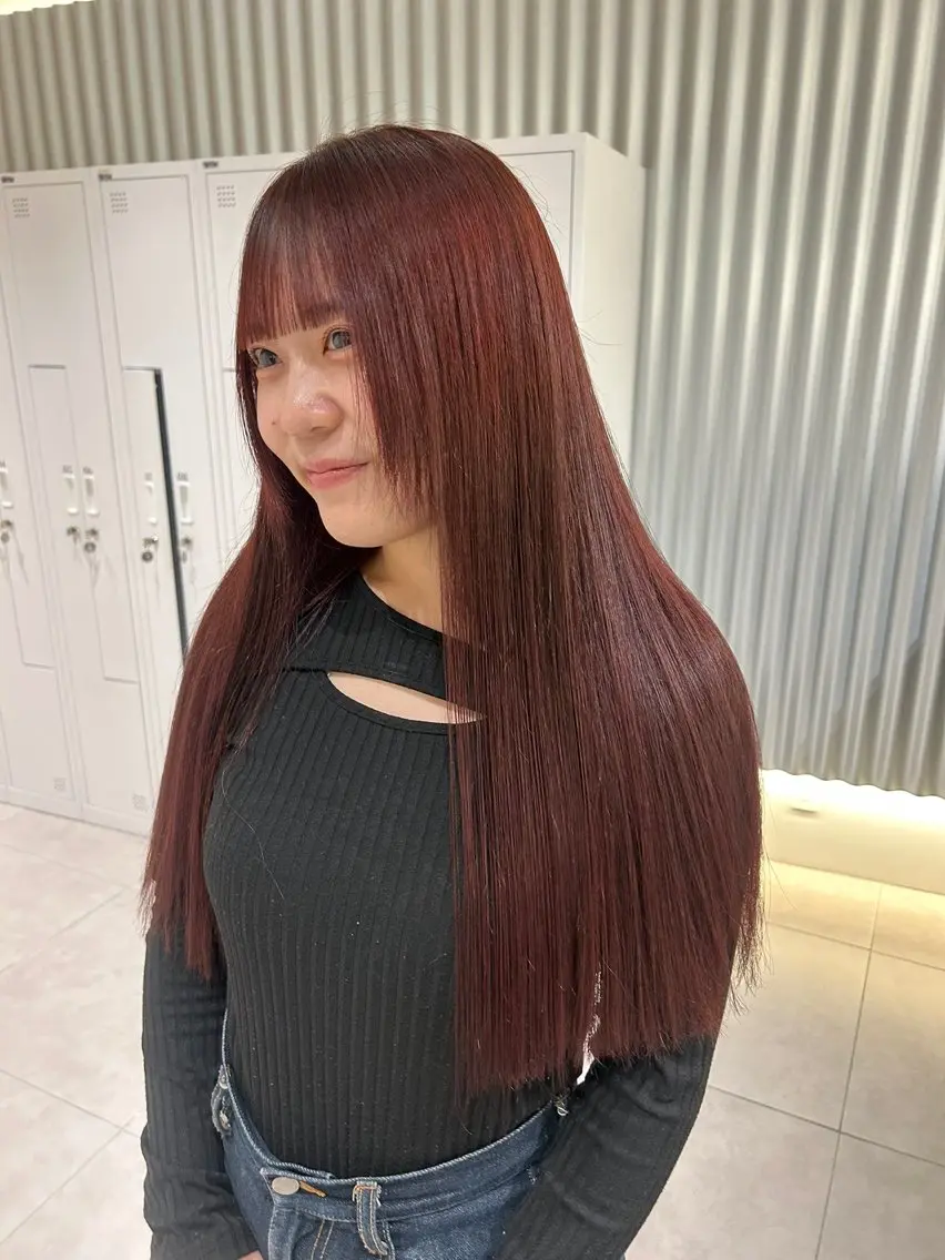 ロング ヘアカラー トリートメント 🍷秋色ボルドー♡ 艶レイヤー🍇モエカのヘアスタイル