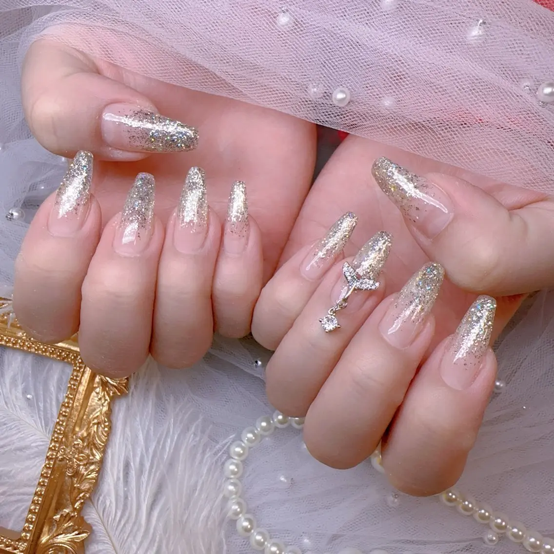 ネイル オーロラネイル フットネイル 韓国ネイル ラメ(グリッター) ラメグラデーション ハンドネイル Belle nail salon 新小岩のネイルデザイン