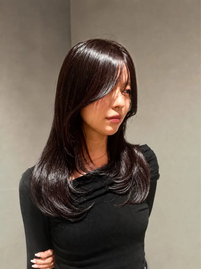 セミロング カラー 黒髪 ブリーチ ブリーチなしカラー ヘアカラー kanon/銀座/ ナチュラルモード🥀のヘアスタイル