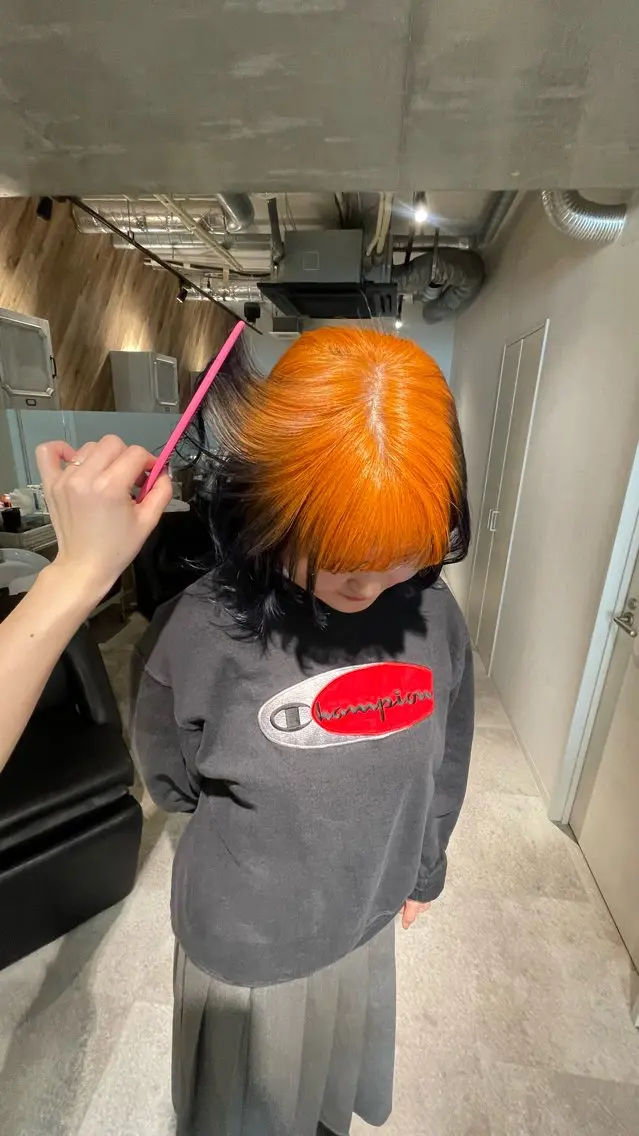 ミディアム カラー オレンジ ヘアカラー マツオカ マコのヘアスタイル