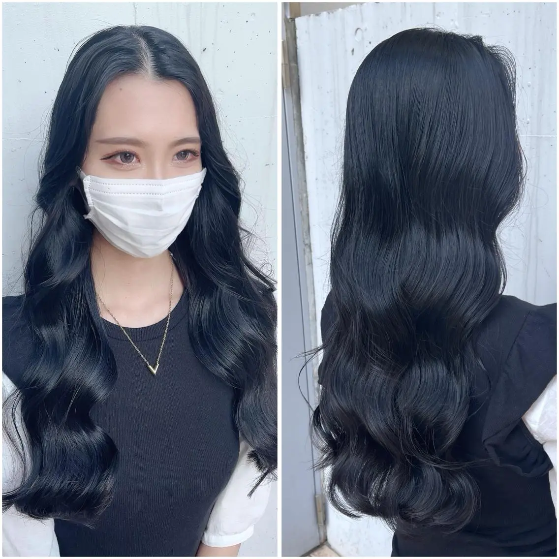 ロング カラー 黒髪 ブルーカラー ブルーブラック グレージュ ハイライトカラー カット ヘアカラー トリートメント 泉 堅也のヘアスタイル