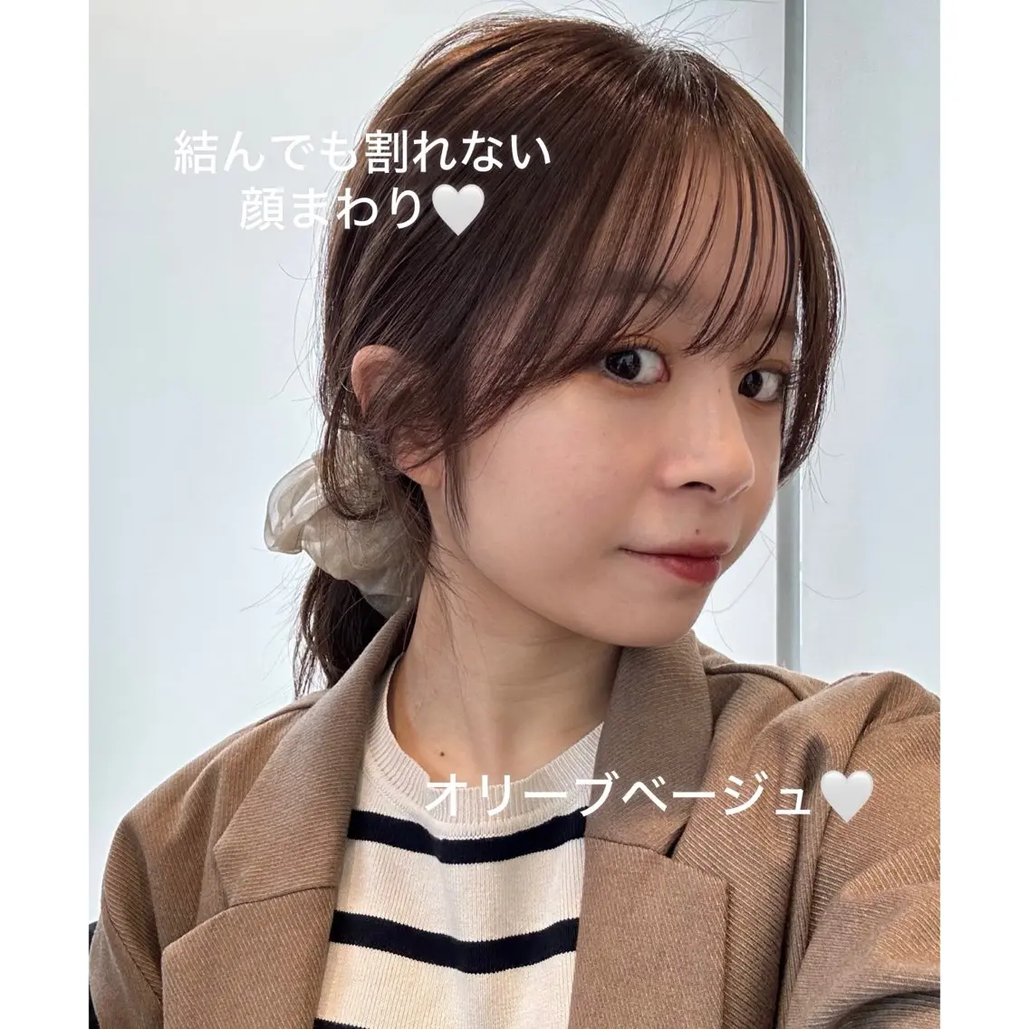 ミディアム カラー ベージュカラー 透明感カラー オリーブベージュ 顔周りカット レイヤーカット カット 🍼顔周りカット/ レイヤー/小川華奈のヘアスタイル