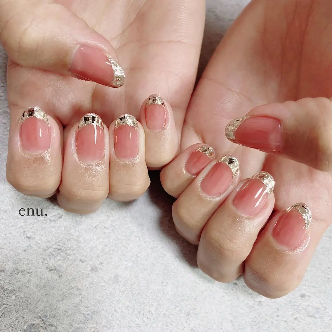 ネイル フレンチネイル ガラスフレンチ ハンドネイル enu. nanakoのネイルデザイン