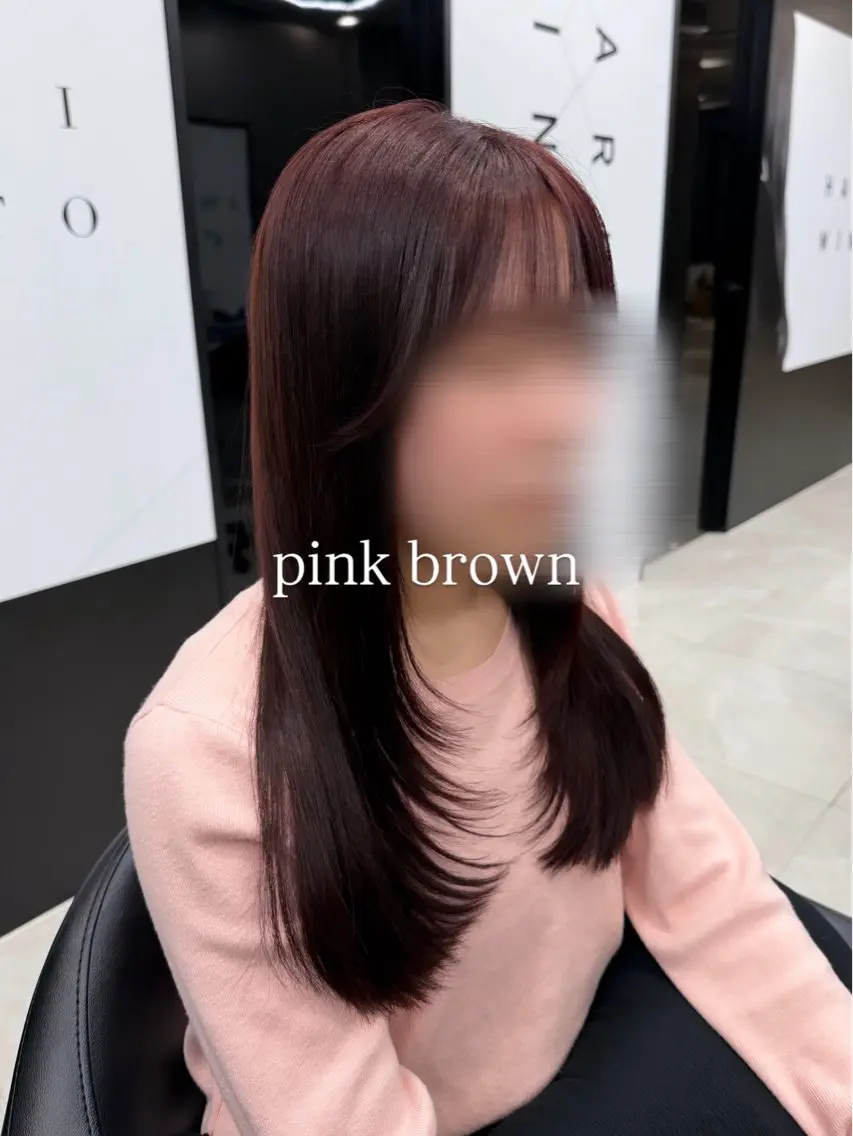ロング カラー ブラウンカラー ピンクカラー ピンクブラウン 顔周りカット トリートメント ヘアカラー トリートメント 💜ひな💜韓国レイ ヤー/透明感/美髪のヘアスタイル