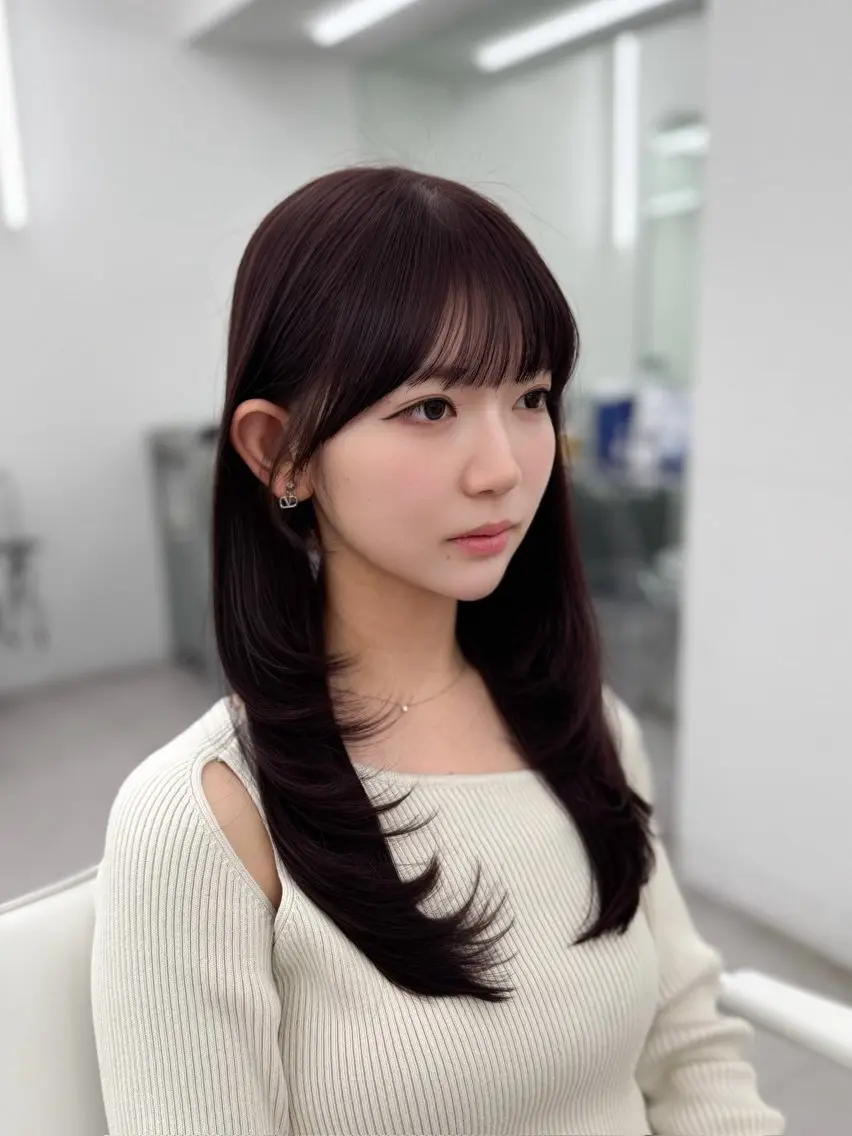 ロング カラー レイヤーカット 小顔カット カット ヘアカラー トリートメント 韓国ヘア/顔周り ヘアセット/加藤優里のヘアスタイル