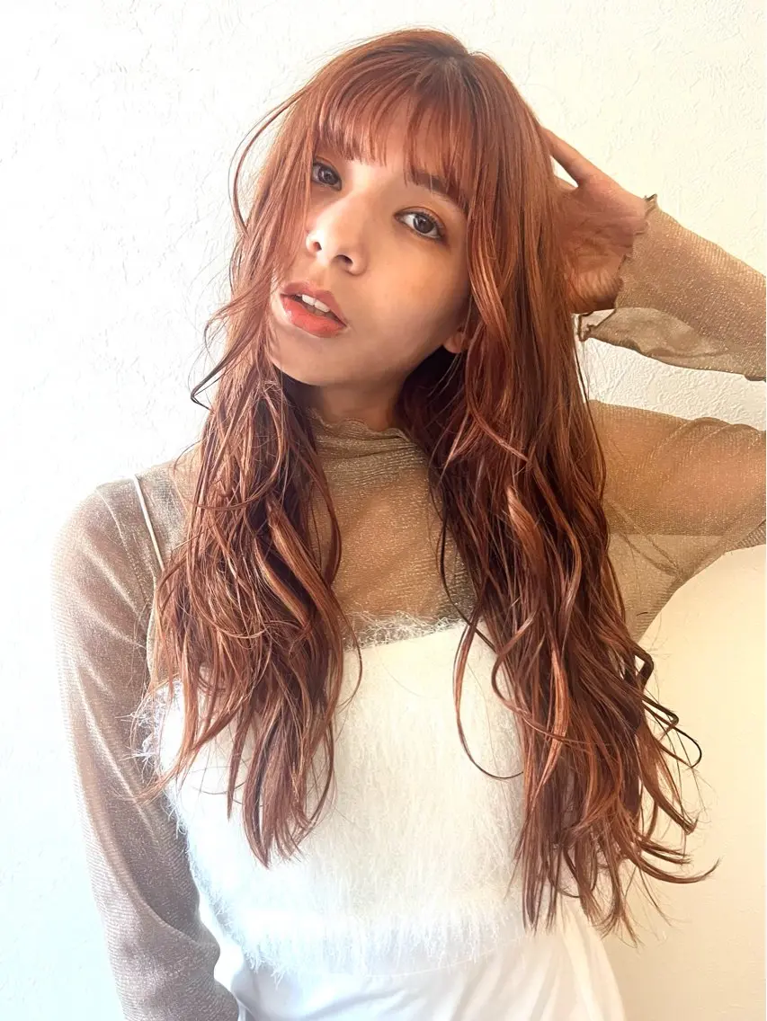 ロング カラー ブリーチ ブリーチなしカラー オレンジ ヘアカラー トリートメント 上品な暖色/丸みボブ Chie🪷のヘアスタイル