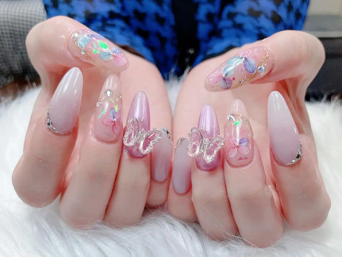 ネイル 成人式 大理石ネイル(マーブル) リボン 夏ネイル ネイルチップ Min Coco nailのネイルデザイン