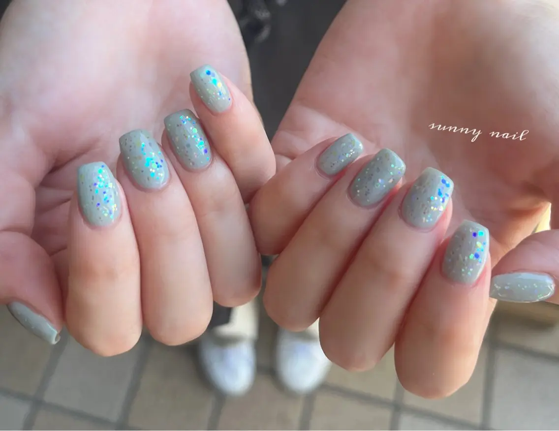 ネイル ジェルネイル グリーン ラメ(グリッター) パラジェル sunny nailのネイルデザイン