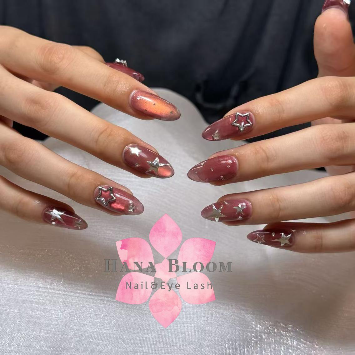 ネイル チークネイル 長さ出し フラッシュネイル キラキラネイル 韓国ネイル ハンドネイル ハンドケア Hana Bloom Nail 練習モデルのネイルデザイン