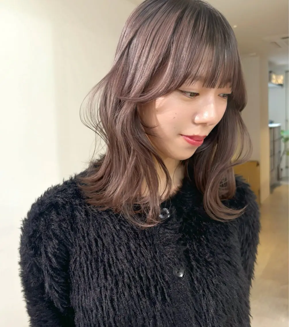 ロング カラー ブリーチ 透明感カラー カット ヘアカラー mizuki/ピンク ベージュ.レイヤーのヘアスタイル