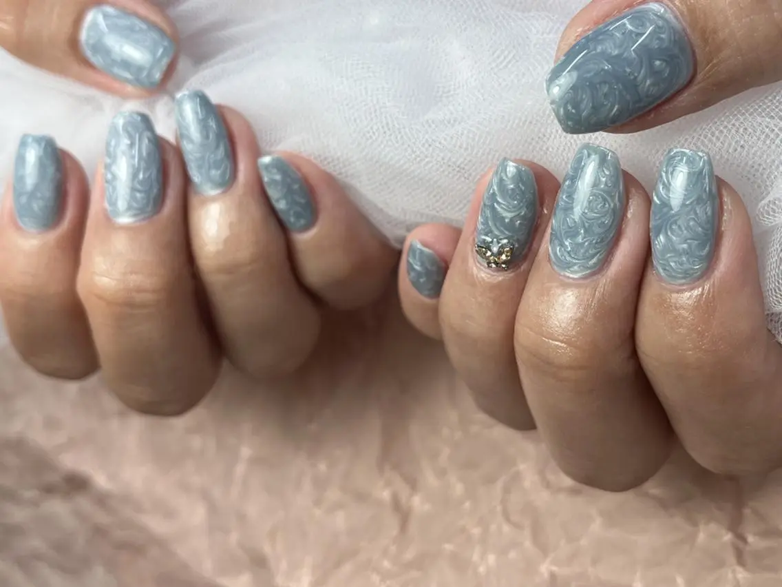 ネイル アートネイル ブルー 大理石ネイル(マーブル) シンプルネイル ストーンネイル ハンドネイル ハンドケア ToliyDeliy Nail Salonのネイルデザイン