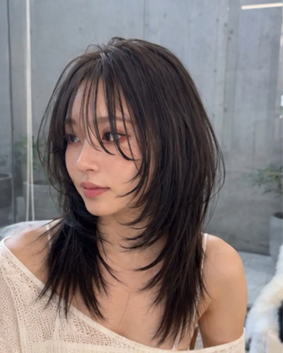 ミディアム ハッシュカット 韓国風ヘア レイヤーカット トリートメント カット トリートメント pia 薬院のヘアスタイル