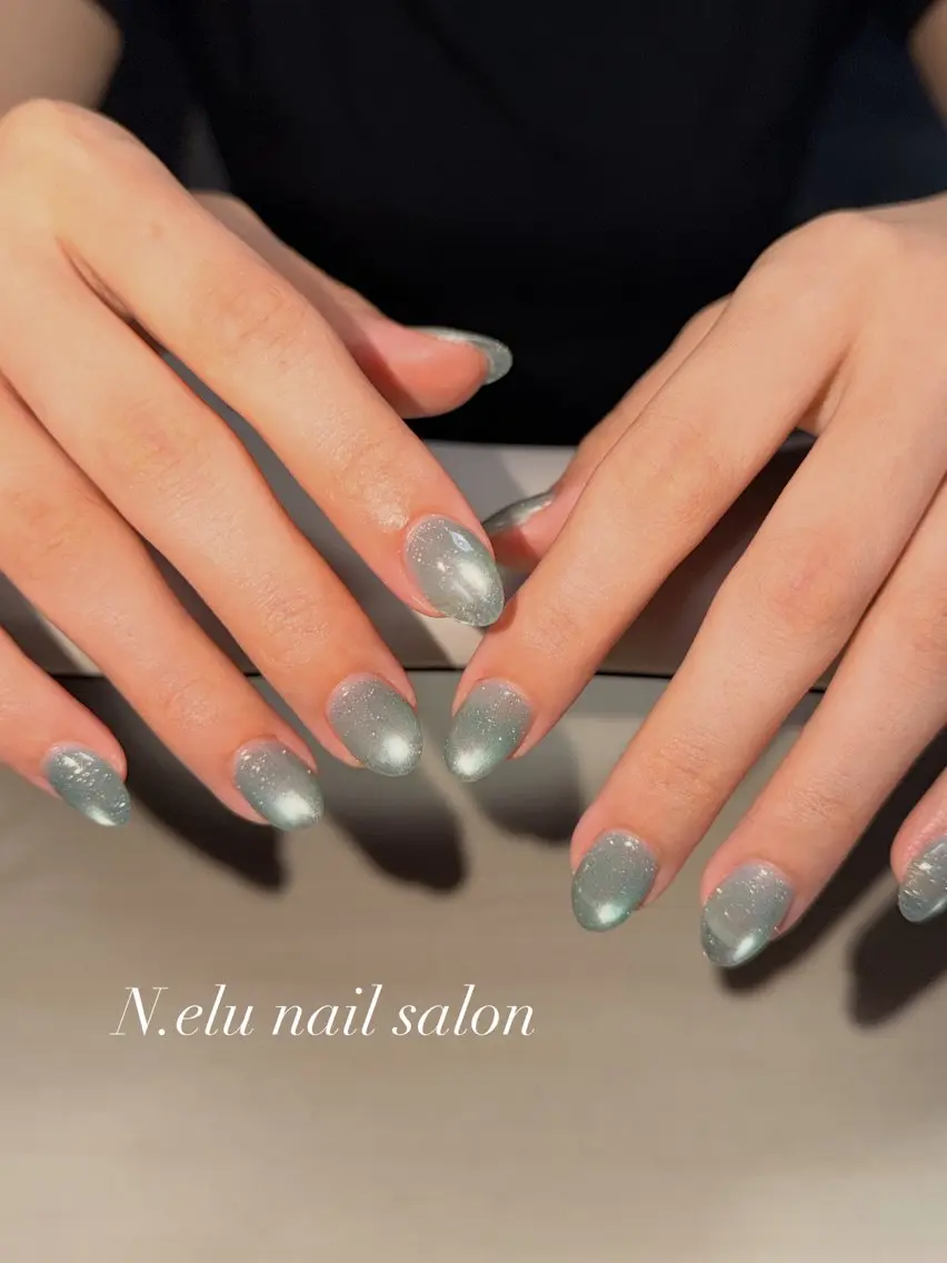 ネイル グリーン マグネットネイル ハンドネイル N.elu nail salonのネイルデザイン