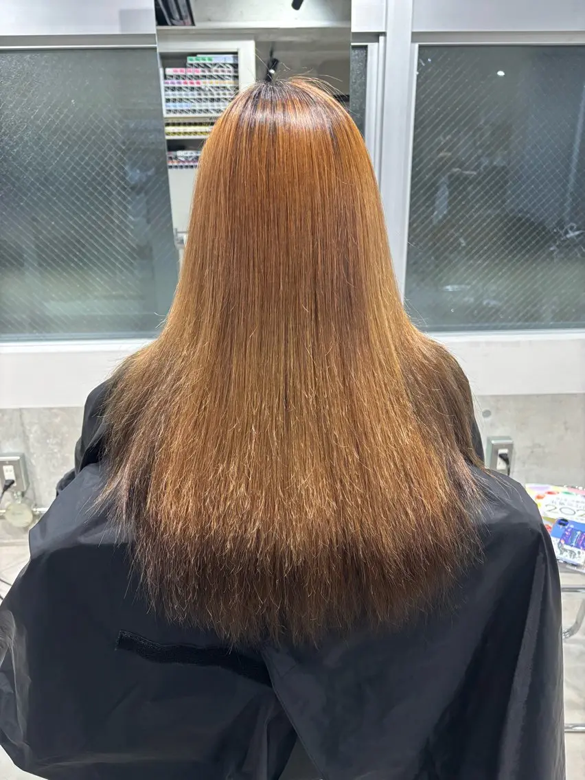 ロング 縮毛矯正 デザインカラー みさのヘアスタイル