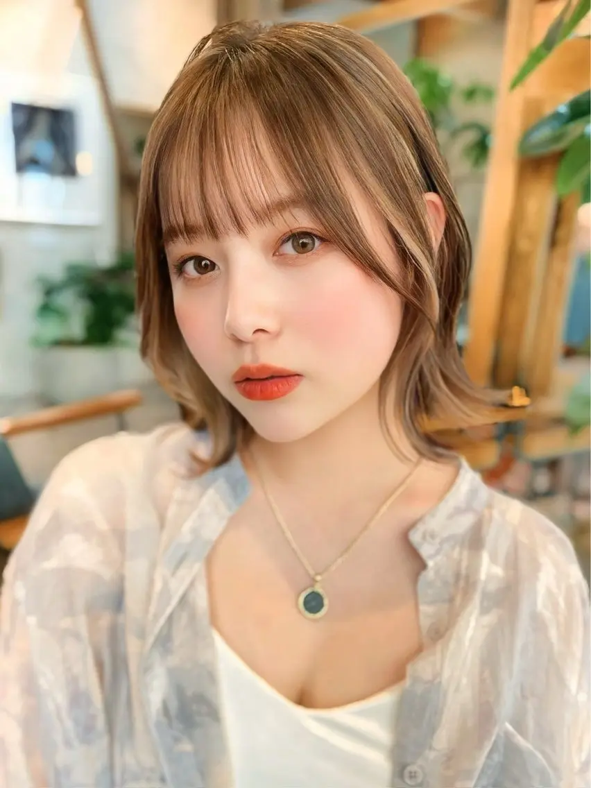 ミディアム カット ヘアカラー トリートメント 縮毛矯正/小顔前髪 ボブ　秋本凌汰のヘアスタイル