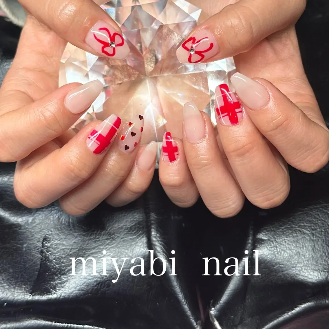 ネイル アートネイル ジェルネイル ハート キラキラネイル 持ち込み ハンドネイル miyabi nail 桂川駅近くのネイルデザイン