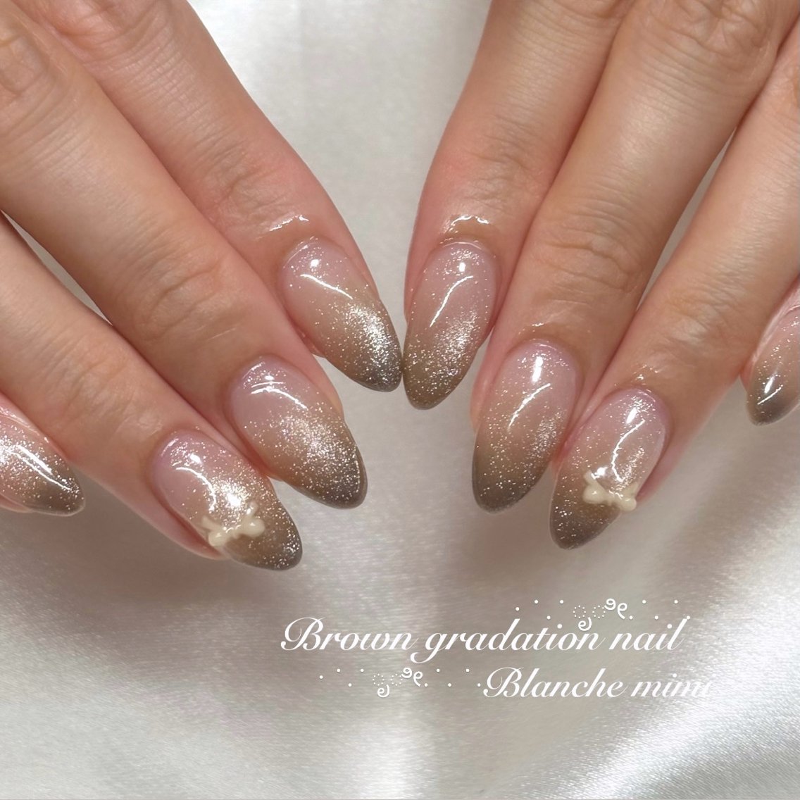 ネイル リボン ハンドネイル Blanche mimi.u_aのネイルデザイン