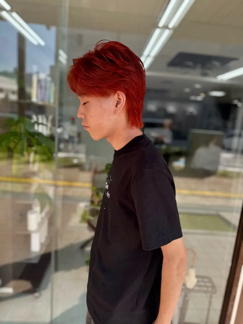 ショート カラー メンズ オレンジ レッドカラー ヘアカラー メンズパーマの達人 / タカシマダイスケのヘアスタイル