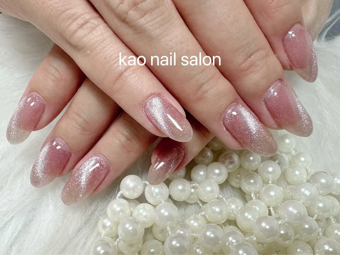 ネイル チークネイル 長さ出し フレンチネイル ジェルネイル ガラスフレンチ kao nail マグネット/長さだしのネイルデザイン
