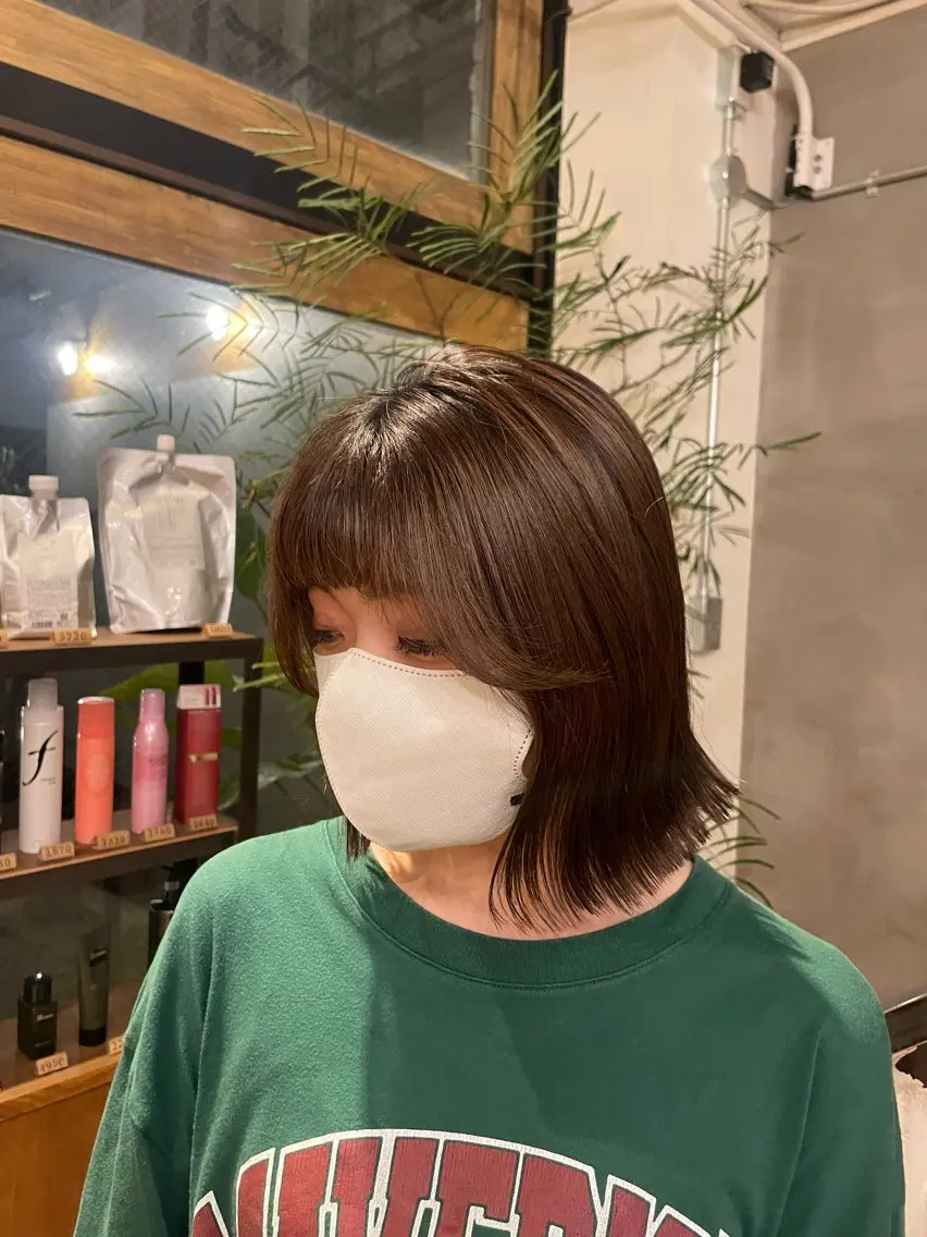 ミディアム 切りっぱなしボブ ボブ 似合わせカラー/ 堀江美容室/レミ🎀のヘアスタイル