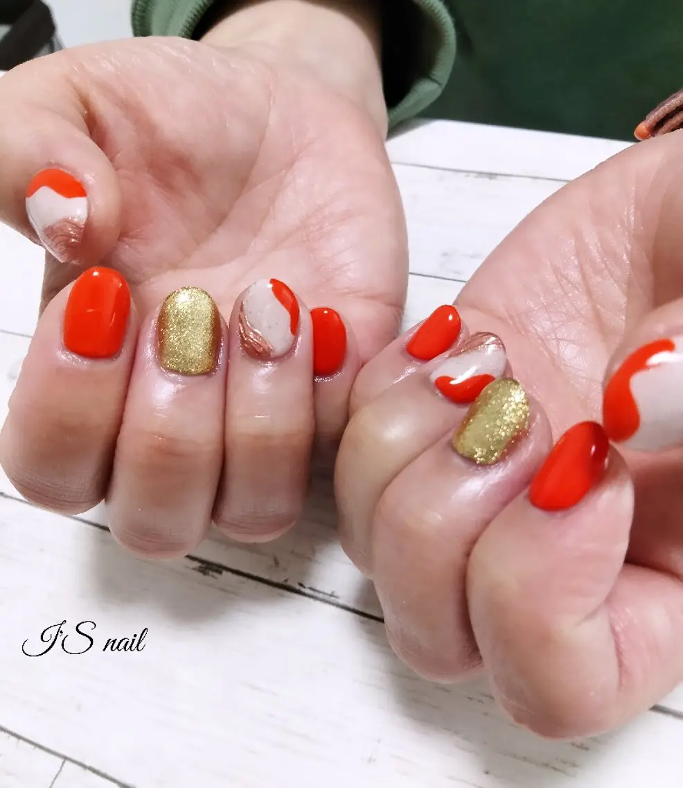 ネイル ニュアンスネイル オレンジ I'S nail 佐野のネイルデザイン