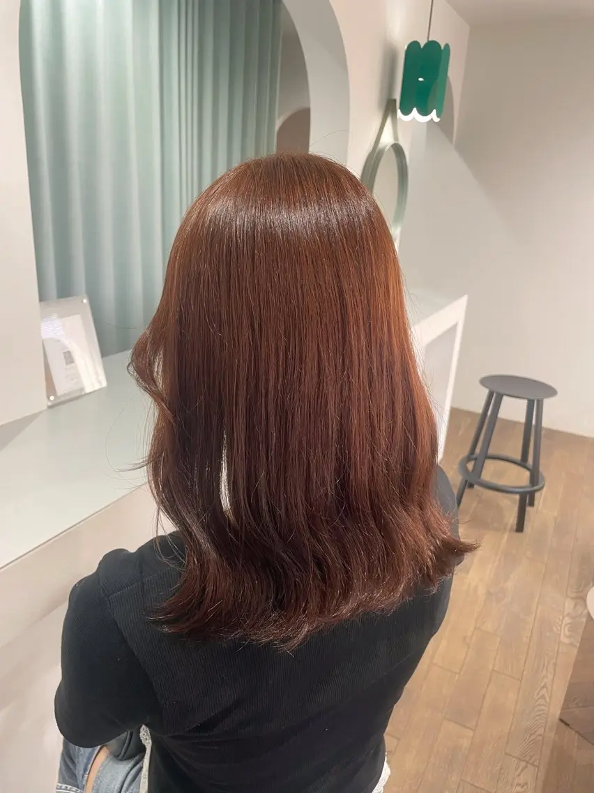ミディアム カラー ブラウンカラー オレンジ オレンジブラウン ヘアカラー トリートメント lutz／ MIONのヘアスタイル