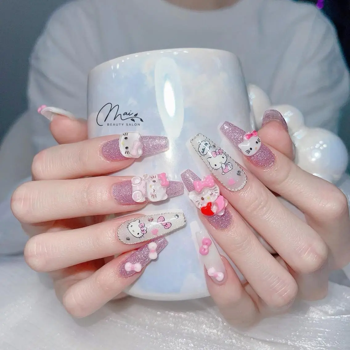 ネイル オーロラネイル チークネイル 長さ出し フラッシュネイル フットネイル MaiBeauty HaNaのネイルデザイン