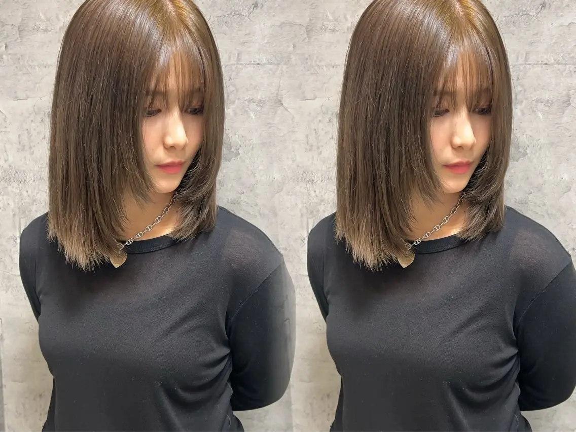 ミディアム カラー ベージュカラー オリーブベージュ ayaka🫧 梅田ダブルカラーのヘアスタイル