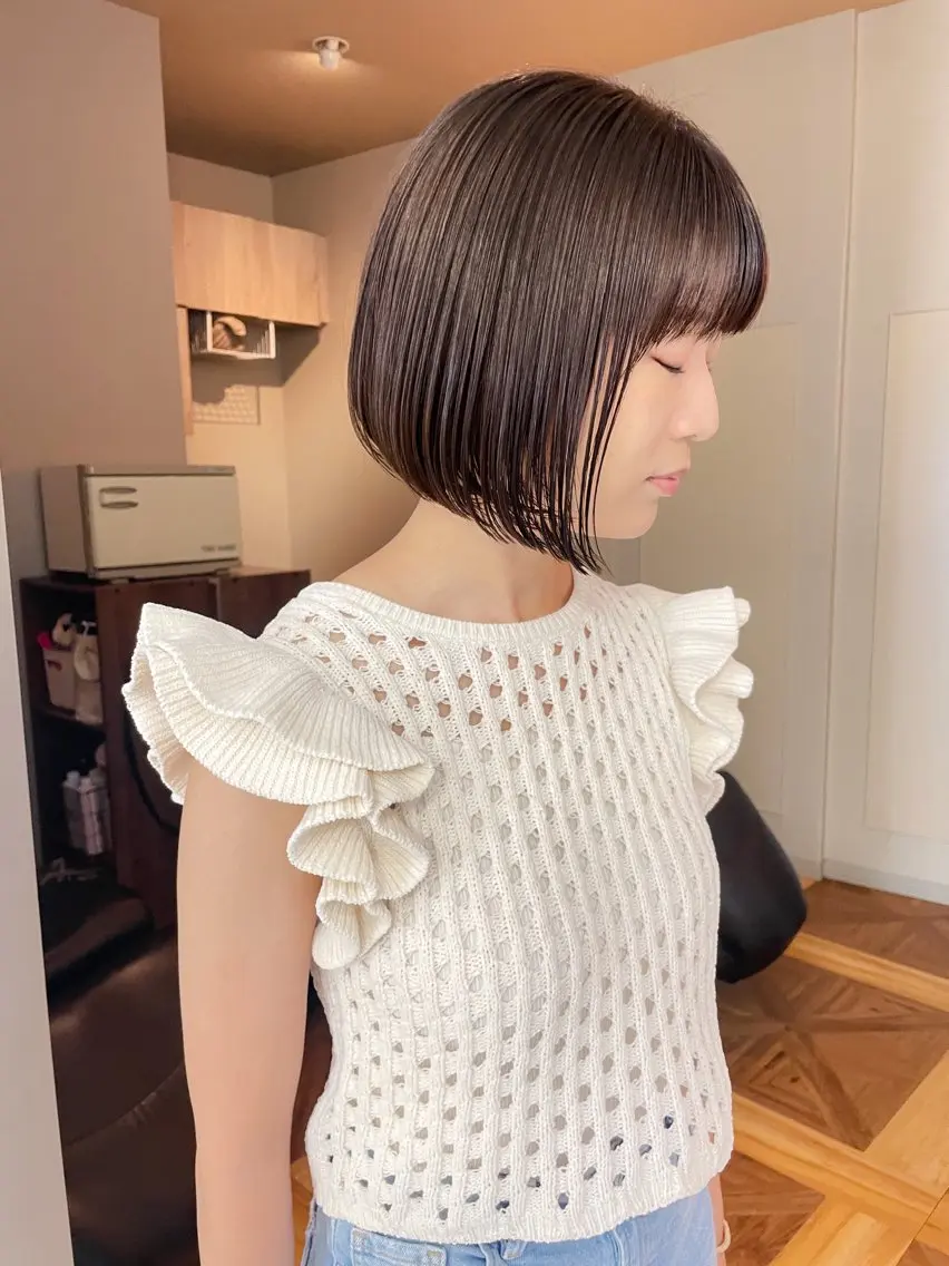 ショート カラー ヘアカラー トリートメント 緒方リエ 時短ショート・ボブのヘアスタイル