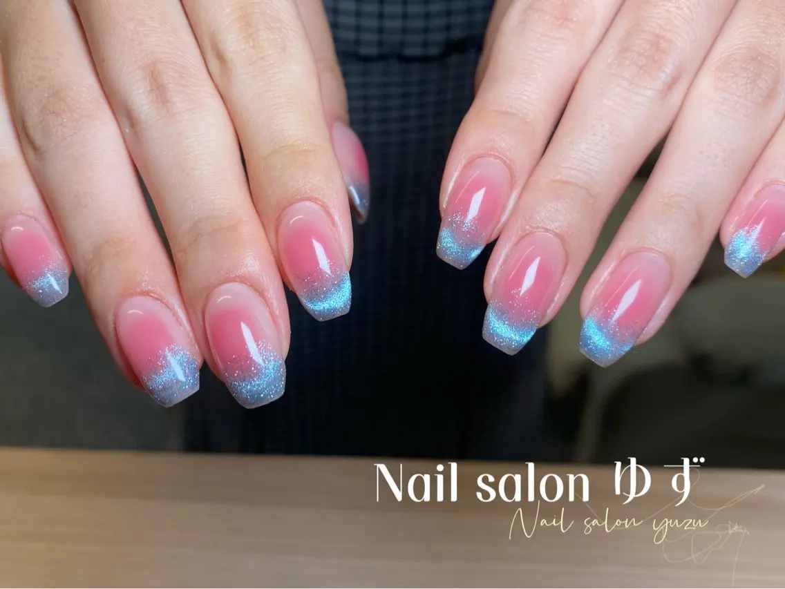 ネイル カジュアル チークネイル 成人式 ドット フレンチネイル ゆず- Nail Salonのネイルデザイン