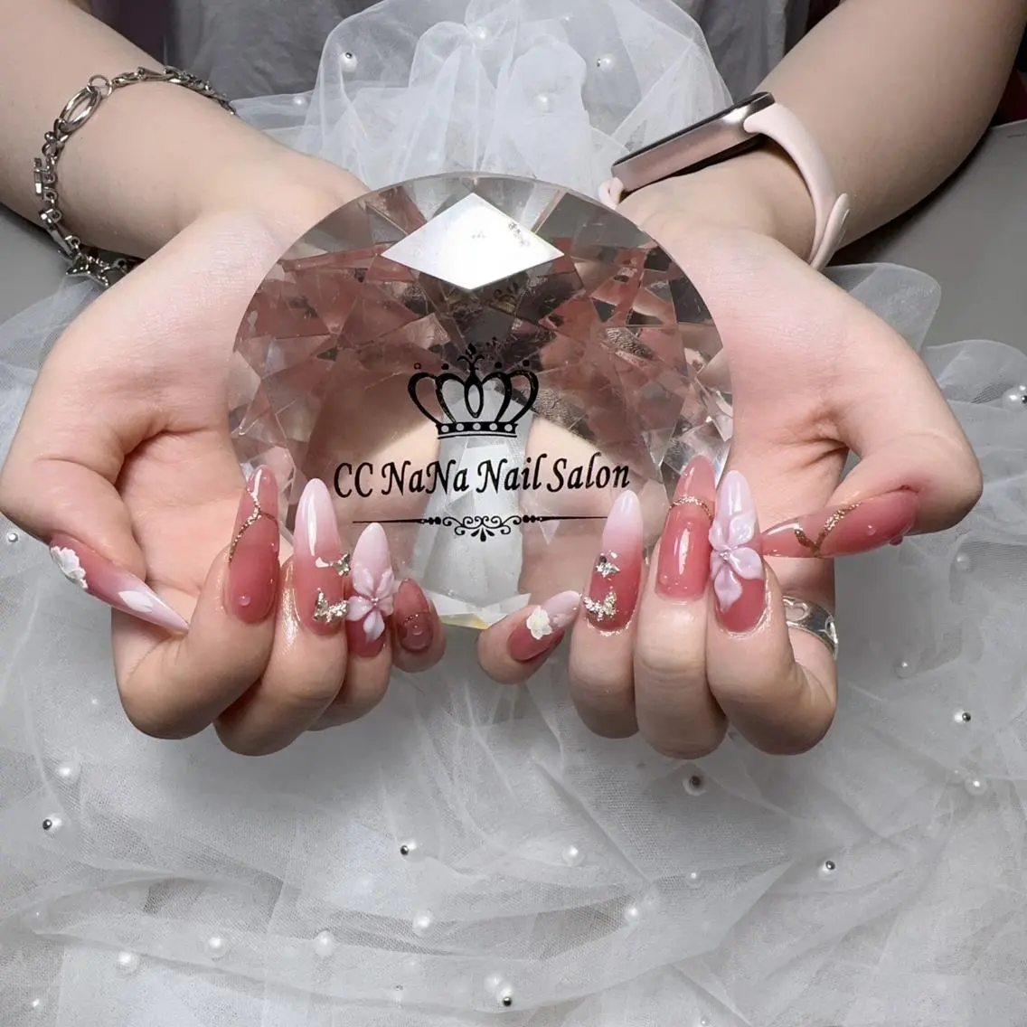 ネイル アートネイル チークネイル 長さ出し フラッシュネイル グラデーション ハンドネイル 💎CC・NaNa 韓国風ネイル🌙Cのネイルデザイン