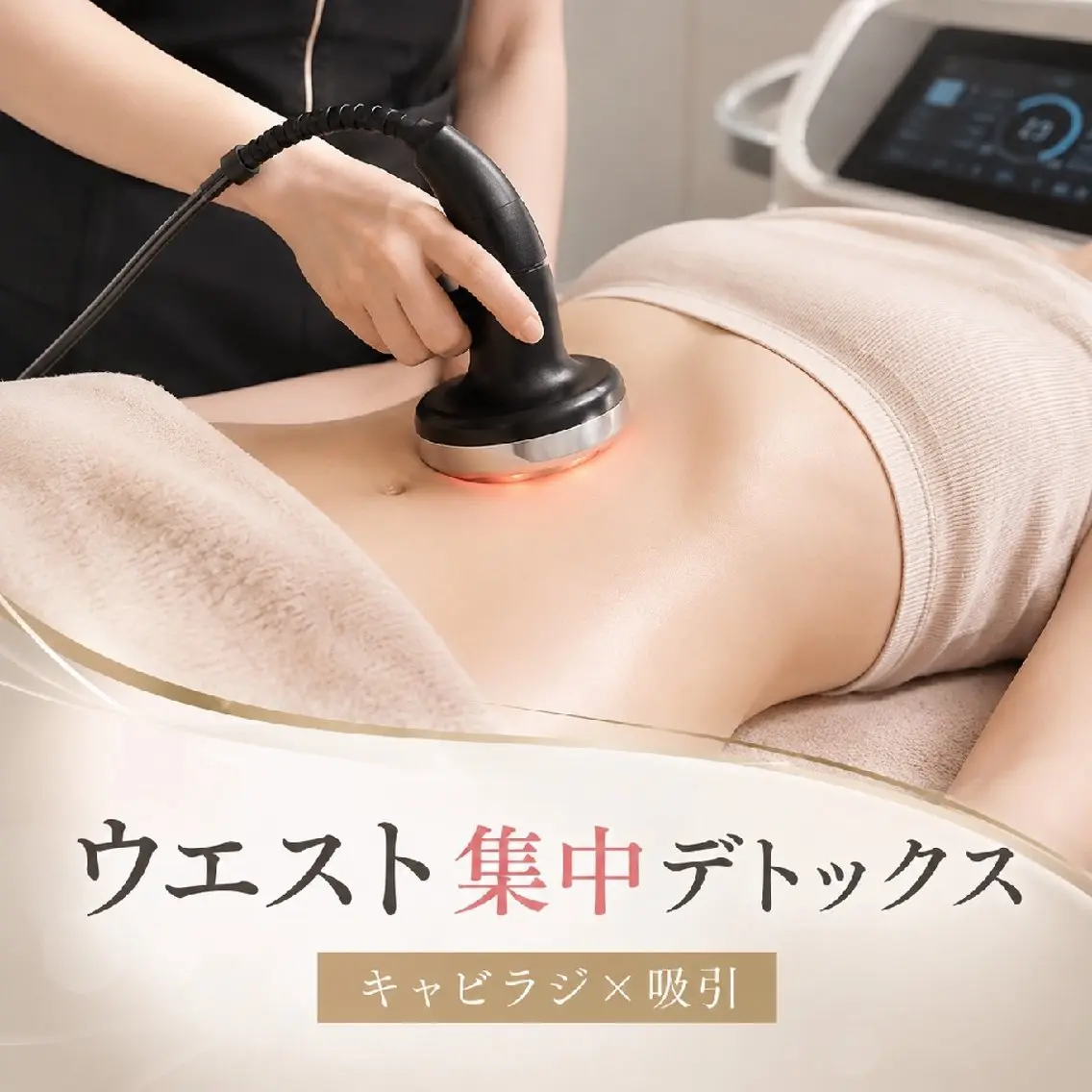 【今だけ特別価格！】ぽっこりお腹・くびれ集中🔥キャビラジ×吸引 ¥8,000の写真