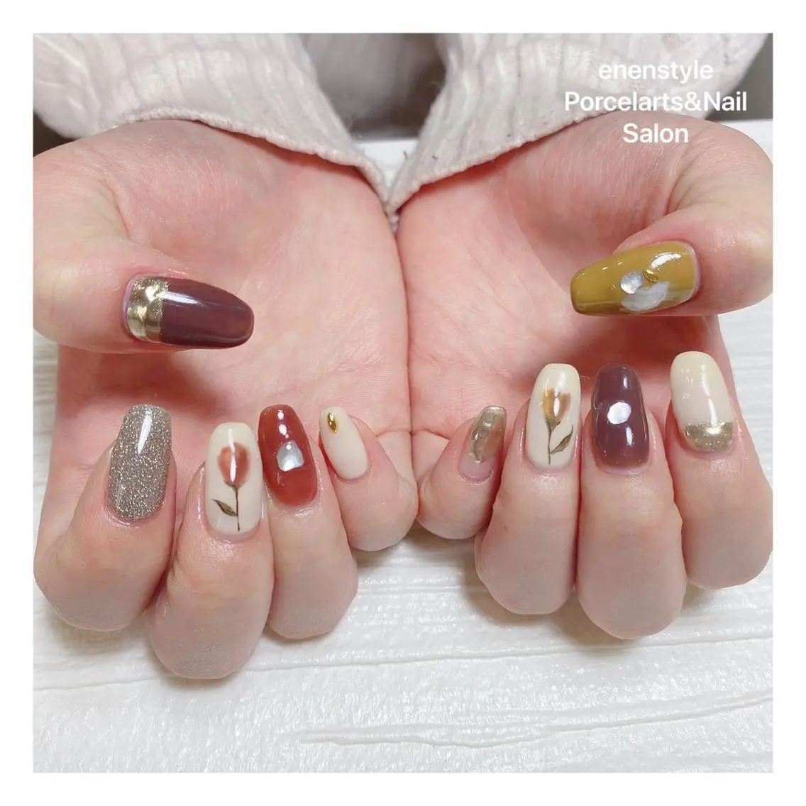 ミディアム ネイル ハンドネイル 🐾enen style 🐾のネイルデザイン