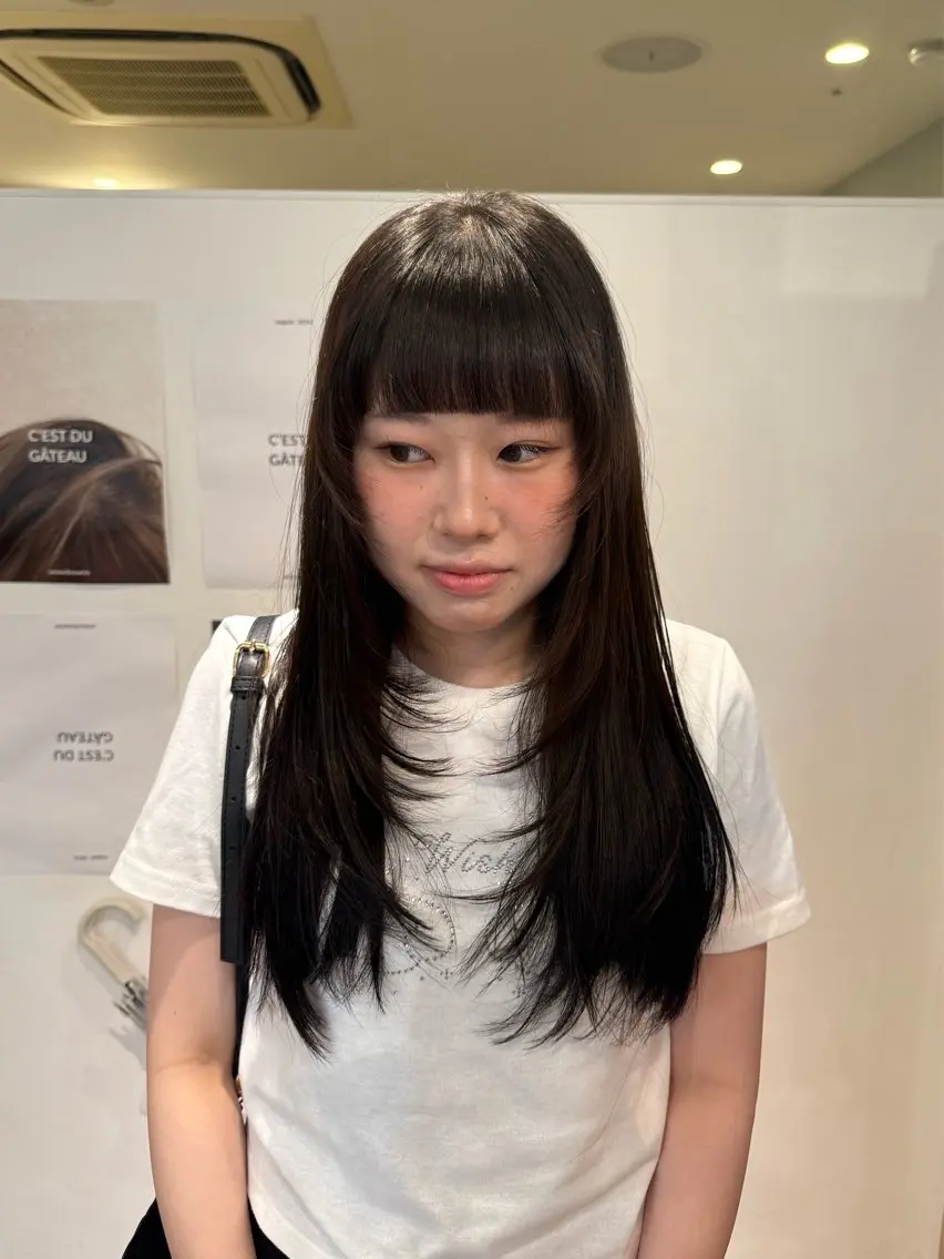 ロング 顔周りカット レイヤーカット オン眉 カット yutaka/透明感 カラー/髪質改善🤎のヘアスタイル
