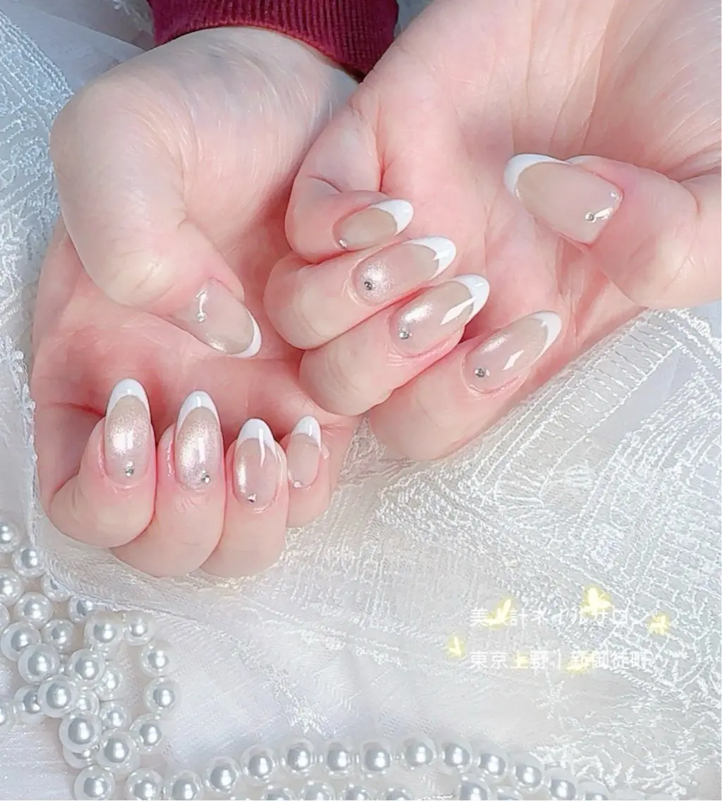 ネイル フレンチネイル マグネットネイル マグネットフレンチ ハンドネイル 中山 美月のネイルデザイン