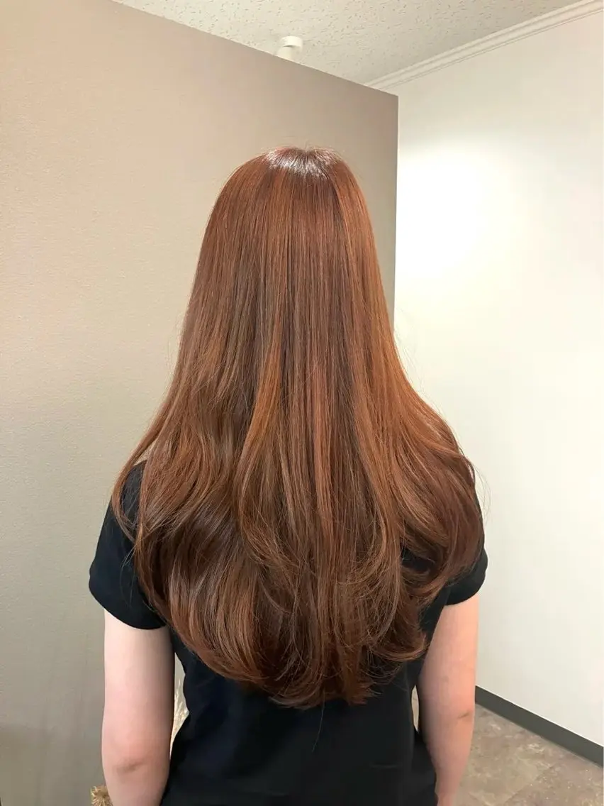 ロング カラー ブラウンカラー オレンジ オレンジブラウン レイヤーカット ヘアカラー トリートメント 💐透明感カラー/ 🪿ブリーチ/真野のヘアスタイル