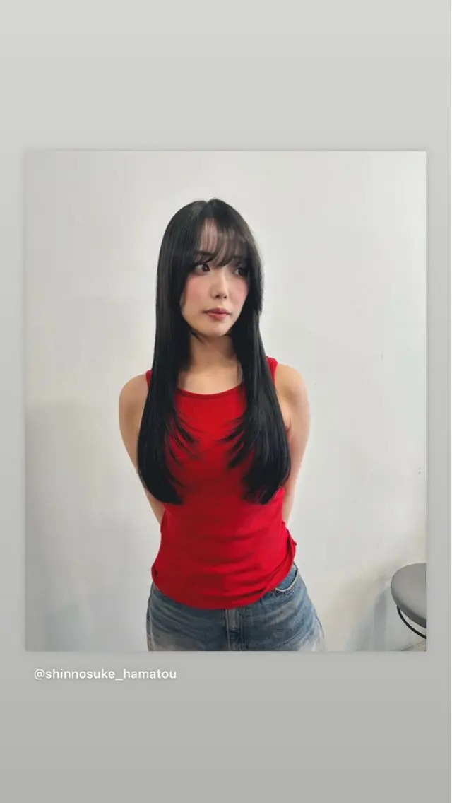 ロング カラー 黒髪 レイヤーカット カット ヘアカラー トリートメント 【韓国レイヤー特化 ハッシュカット】のヘアスタイル
